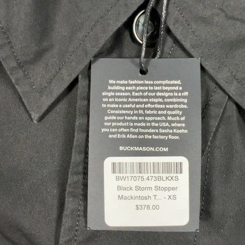 Buck Mason Black Storm Stopper Mackintosh Trench Mens Sz XS NWI Msrp378 [GB1] image 2