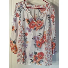 Indigo Rose White Floral Long Sleeve Tunic/loose Top Plus 1X