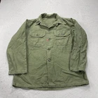 VINTAGE OG 107 Shirt Mens Medium Green Cotton Sateen Military Fatigue Army 60s