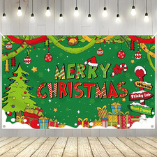 Merry Christmas Banner 72X44 Inch Christmas Photo Booth Backdrop Party Decora...