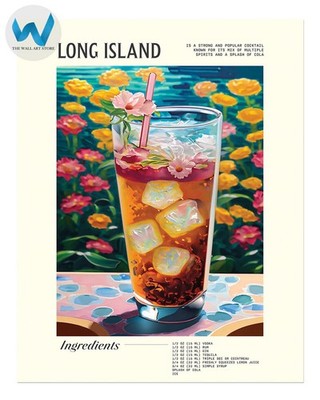 Long Island Eistee Cocktail Rezept Poster Bar Wandbild 12X16/16X20/18X24/24X36