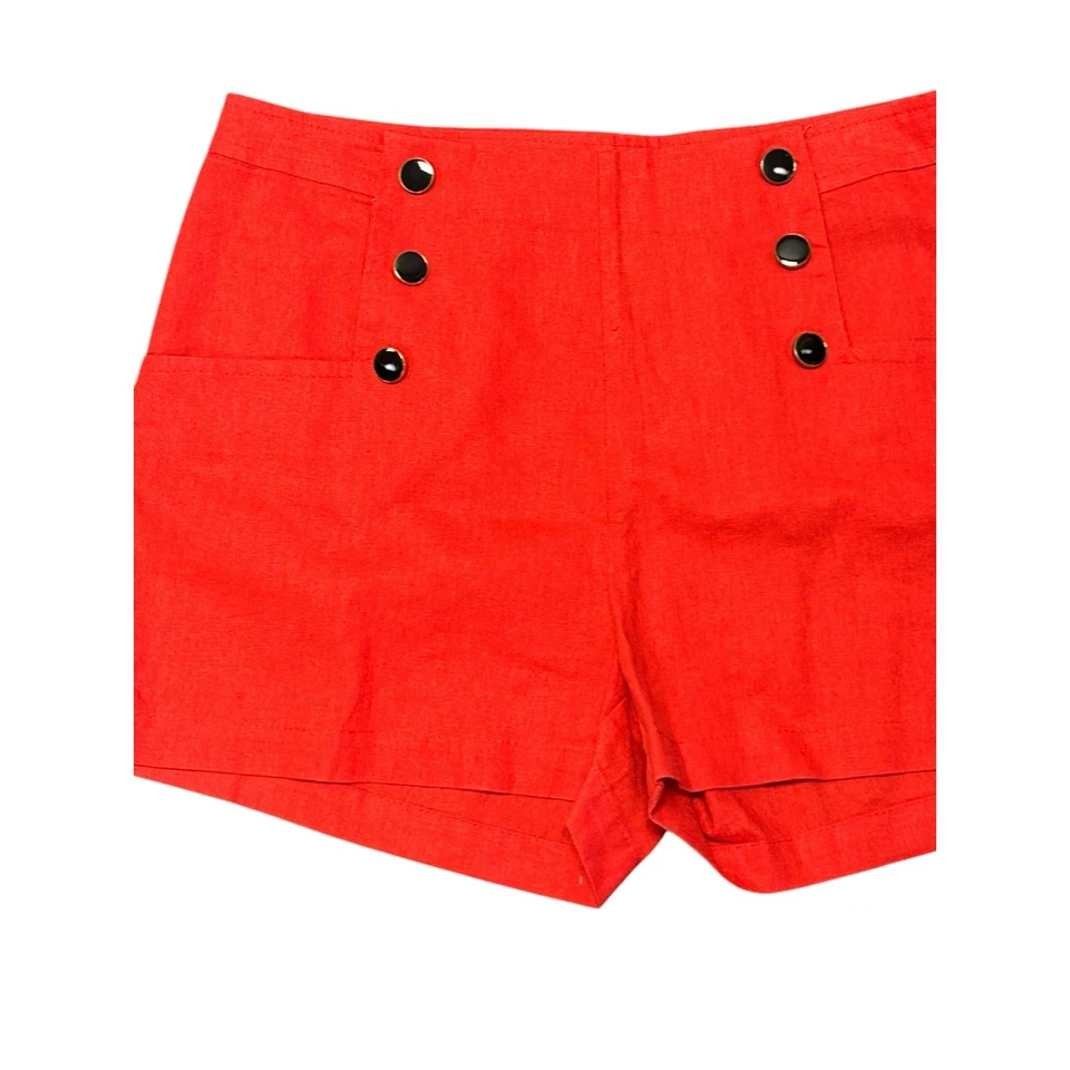 Cynthia Rowley Size 10 Red Linen Blend High-Waisted Sailor Shorts - Image 4 of 4
