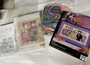 Chintz Cats Bucilla #4659 Needlepoint Kit 16"x8" 1992 Open Package