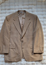 Vintage Bill Blass 100 Camel Hair Blazer Tan 2 Button Sport Coat USA Size 44R 