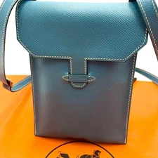 HERMES Amelie Pochette Sacoche Shoulder Bag Blue Jean Leather Women's Crossbody