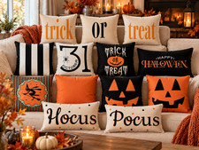 Halloween Pillow Cover Trick or Treat Pumpkin Cushion Case Fall Home Decor