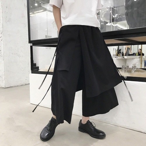 Men Asymmetric Wide Leg Pants Japanese 