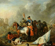 oil painting handpainted on canvas " Cavaliers before a walled town"