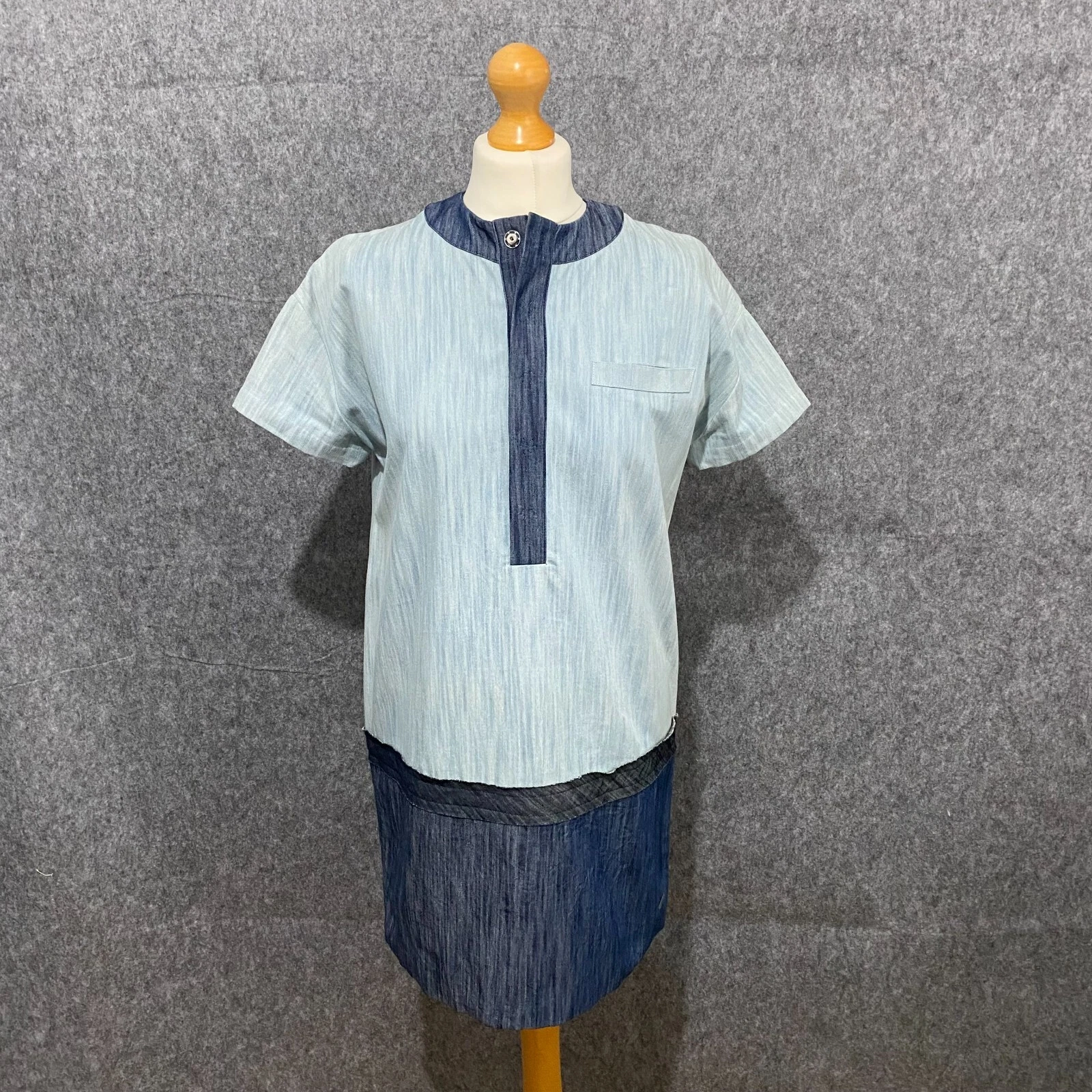 Mini Abito Tunica Dsquared2 Taglia 14 Denim Chambray EU 42 Cotone Blu Colorblock