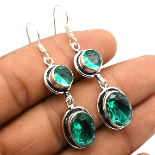 Boucles D'oreilles En Argent Sterling Et Quartz Vert, Fait Main - Modèle #1591