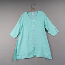 Match Point Linen Shirt S Blue Half Sleeve Tunic Blouse Made USA