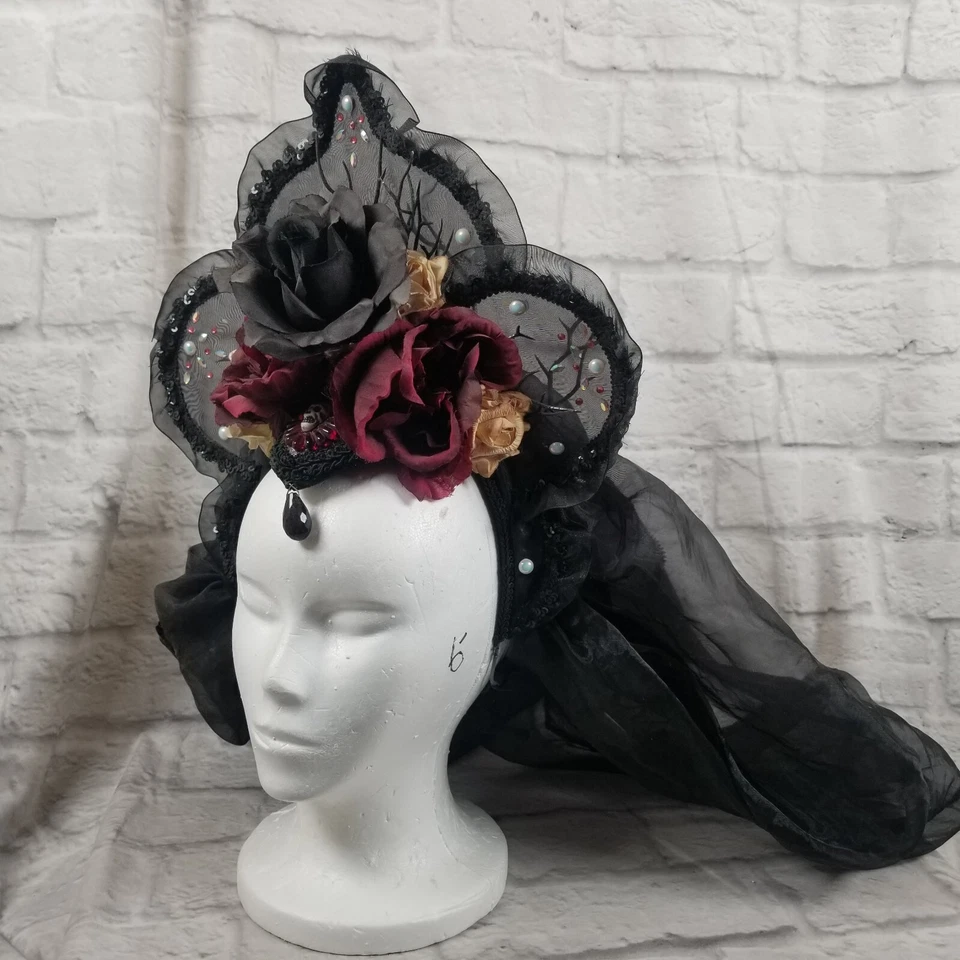 Day Of The Dead Katrina Sugar Skull Headdress Dia De Los Muertos Roses - Image 2 of 4