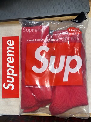 Supreme X Hanes Crew Socks (Red) Size 6-12 (read Description) New