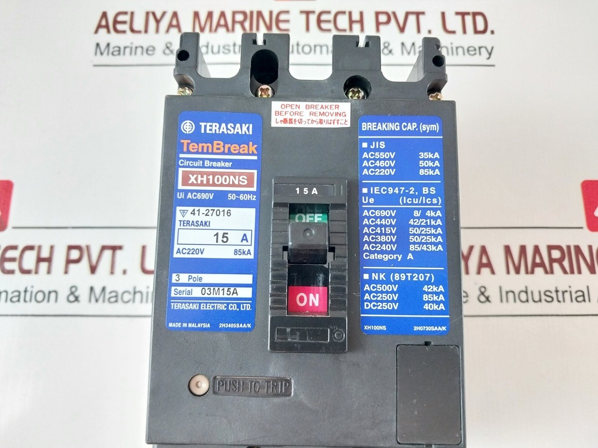 Terasaki Tembreak XH100NS Circuit Breaker 15A 690V AC 3-Pole Terasaki Tembreak XH100NS Circuit Breaker 15A 690V AC 3-Pole