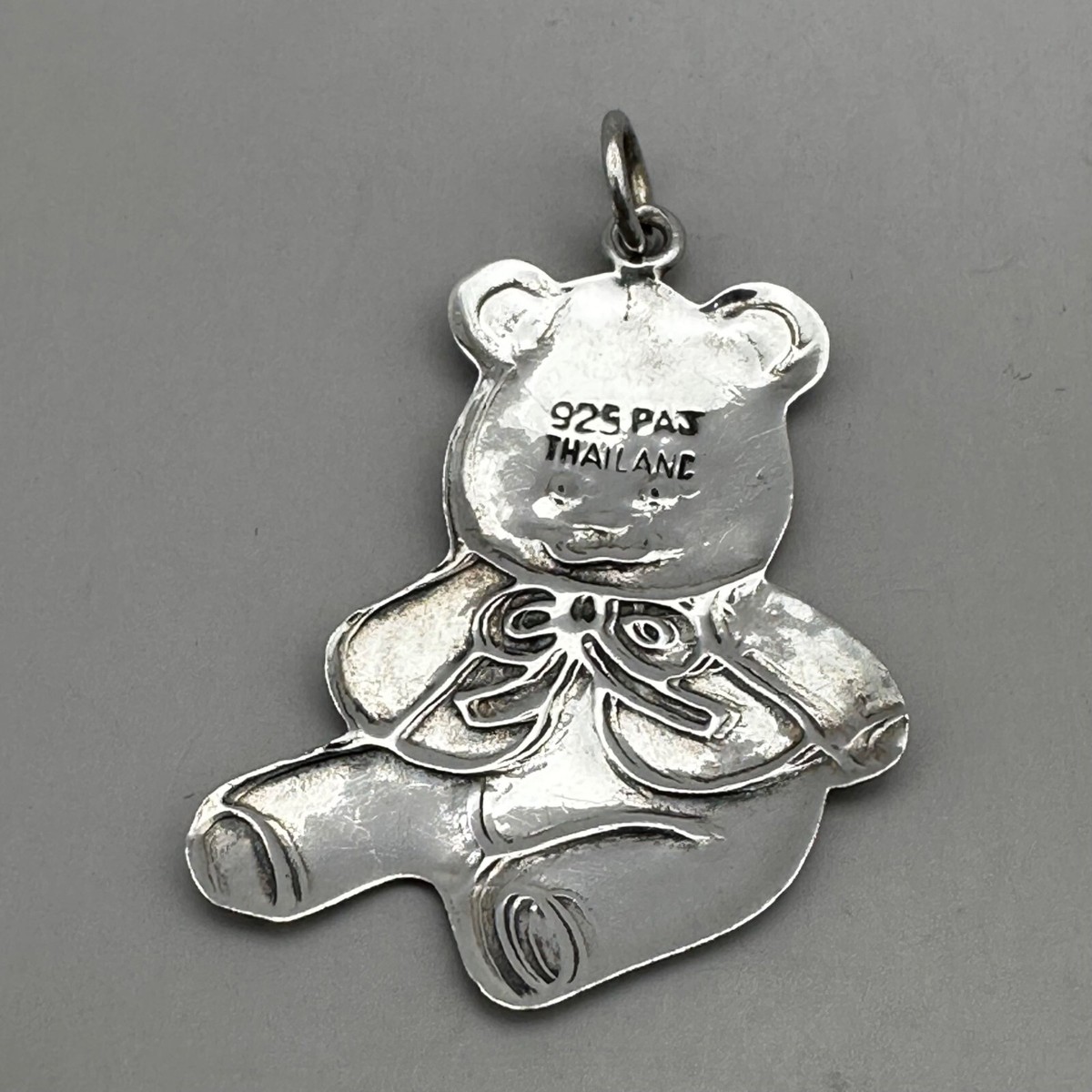 Teddy Bear Pendant Bow Tag Signed Prime Art Sterling Silver Cute Tag View 2