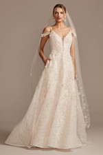 David's Bridal beaded wedding dress with swag sleeves, Ivory Stone SIZE 12