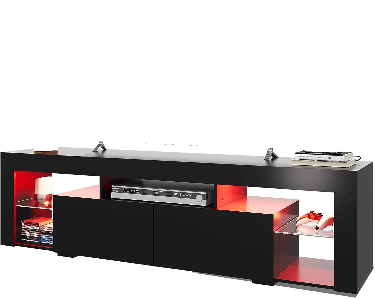 Soportes de TV de vidrio negro y unidades de entretenimiento