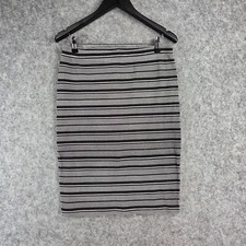 Seed Heritage Skirt Womens Large Grey Black Striped Pencil Straight Office 11560