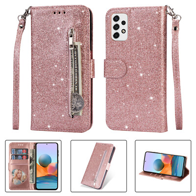 Für Samsung Flash Reißverschluss Flip Wallet Case Band Karten Tasche Ständer Frauen Handy Cover
