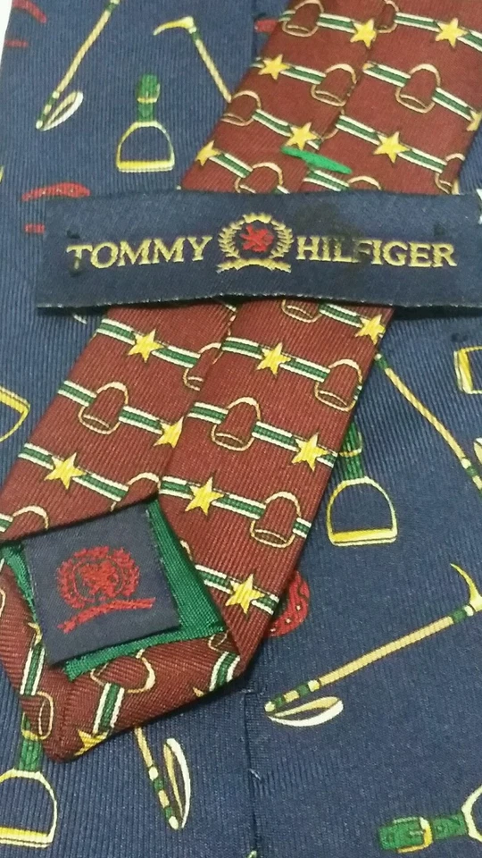 Corbata TOMMY HILFIGER 59,5x4 Seda Ecuestre Montar Cultivo Herradura Estribo Jockey Foto 2 de 4