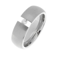 Edelstahl Ring Brilliantschliff Zirkonia Spannring  Damen Silber matt Glanz