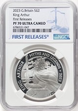 GREAT BRITAIN 2023 KING ARTHUR £2 SUPERB 1 OUNCE COIN, NGC CERTIFIED PF70 U.C.