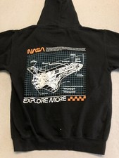 NASA Sweatshirt Men's Medium Black Fleece Explore More Space Hoodie