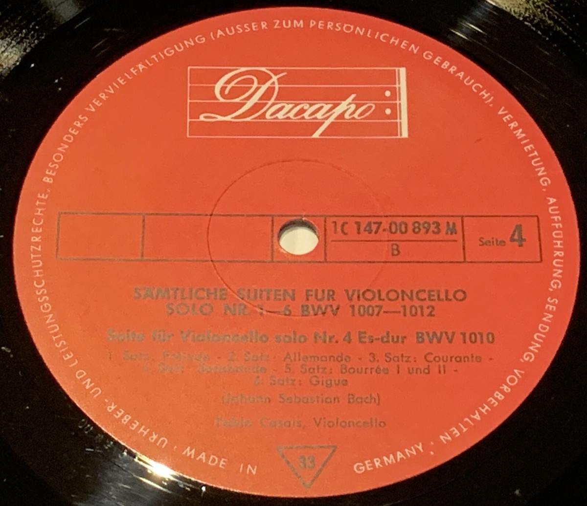 Bach The Cello Suites PABLO CASALS Electrola Dacapo 3 LP Box 1C