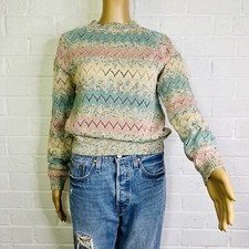 Vintage Currants By Jeri-Jo Pastel Colourful Cable Knit Woman's Medium Sweater