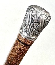 Vintage Antique England Sterling Silver Fancy Swagger Knob Walking Stick Cane