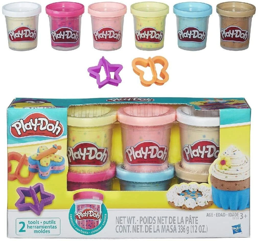 Play Doh Confetti Compound Collection 6 x 56g Pots 2 x Cutters Brand New