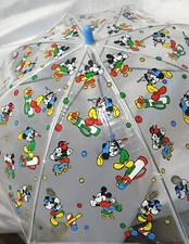 Vintage Children's Mickey Mouse Sports Theme Clear Vinyl Disney Umbrella 1970s
