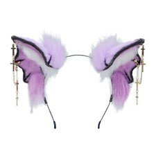 Bat Ear Women Faux Fur Headband Cosplay Headwear Halloween Accessory Purple