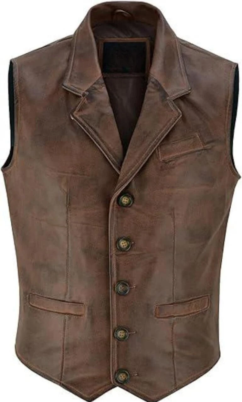 Men's Handmade Cowhide Leather Vest Motorcycle Leather waistcoat ,Gift for Him