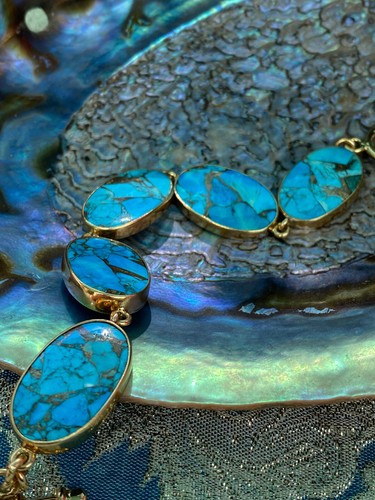 Charles Albert Turquoise Copper & Alchemia Gold Handcrafted Artisan Bracelet - Picture 13 of 24