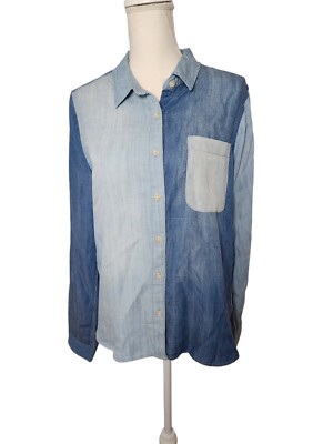 Thread & Supply Color Block Denim Button Down Top Size Large Nwt