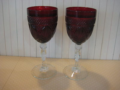 Set Of 2 Vtg Luminarc Arcoroc Cristal D' Arques JG Durand Ruby Red Wine Goblets