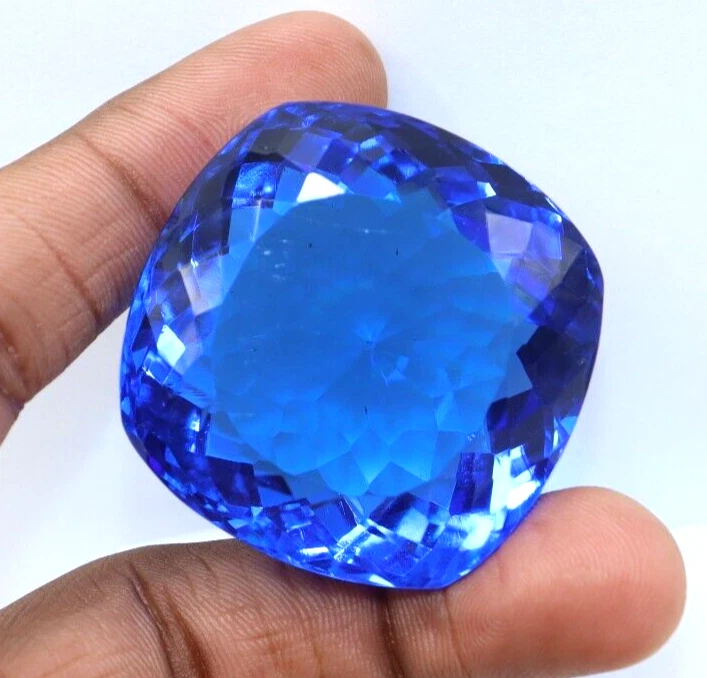 Piedra preciosa suelta certificada brasileña corte cojín topacio azul natural 300 quilates Foto 3 de 4