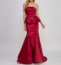 B. Darlin Womens Red Strapless Pleated Peplum Godet Dress Juniors Size 1/2