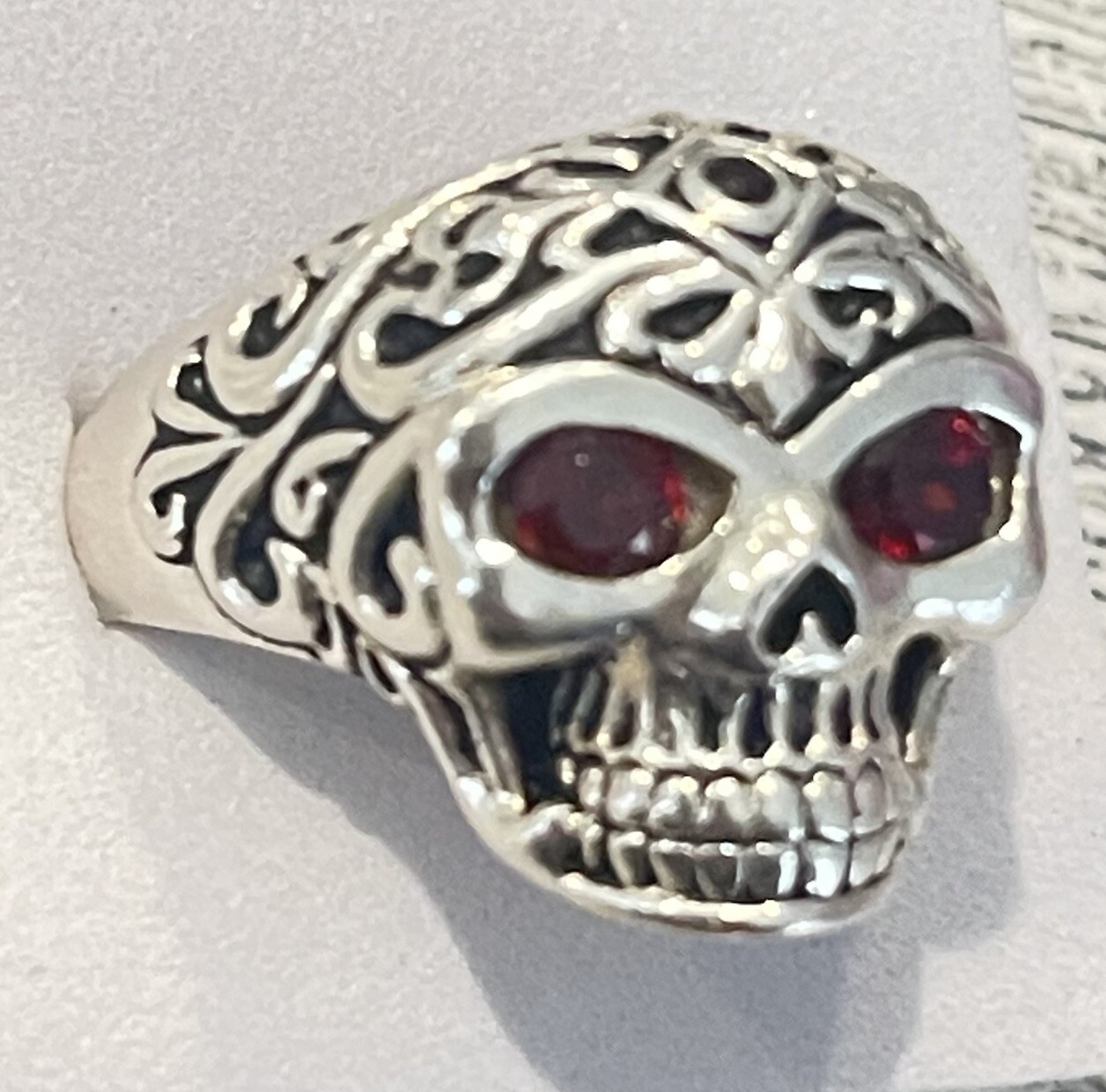 Sterling silver Solid .925 artisan skull ring wit… - image 3