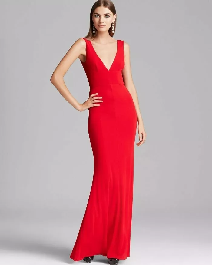 425 A.B.S. Collection Allen Schwartz Red Vneck Vback Jersey Gown 6 NEW A291