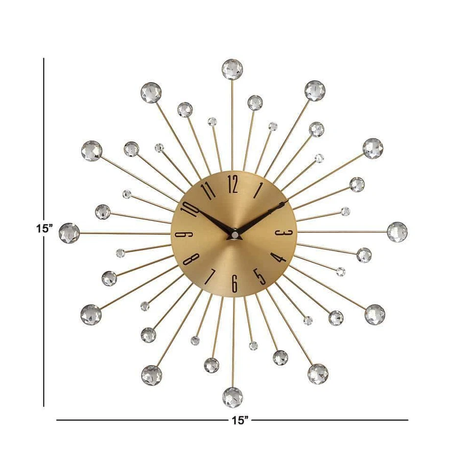 Reloj de Pared Litton Lane Metal Dorado Starburst Analógico Cristal Acentos Medio Glamour Foto 4 de 4