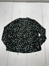 Shein Dark Green Multicolor Dot Print Long Sleeve Blouse Womens Size Medium