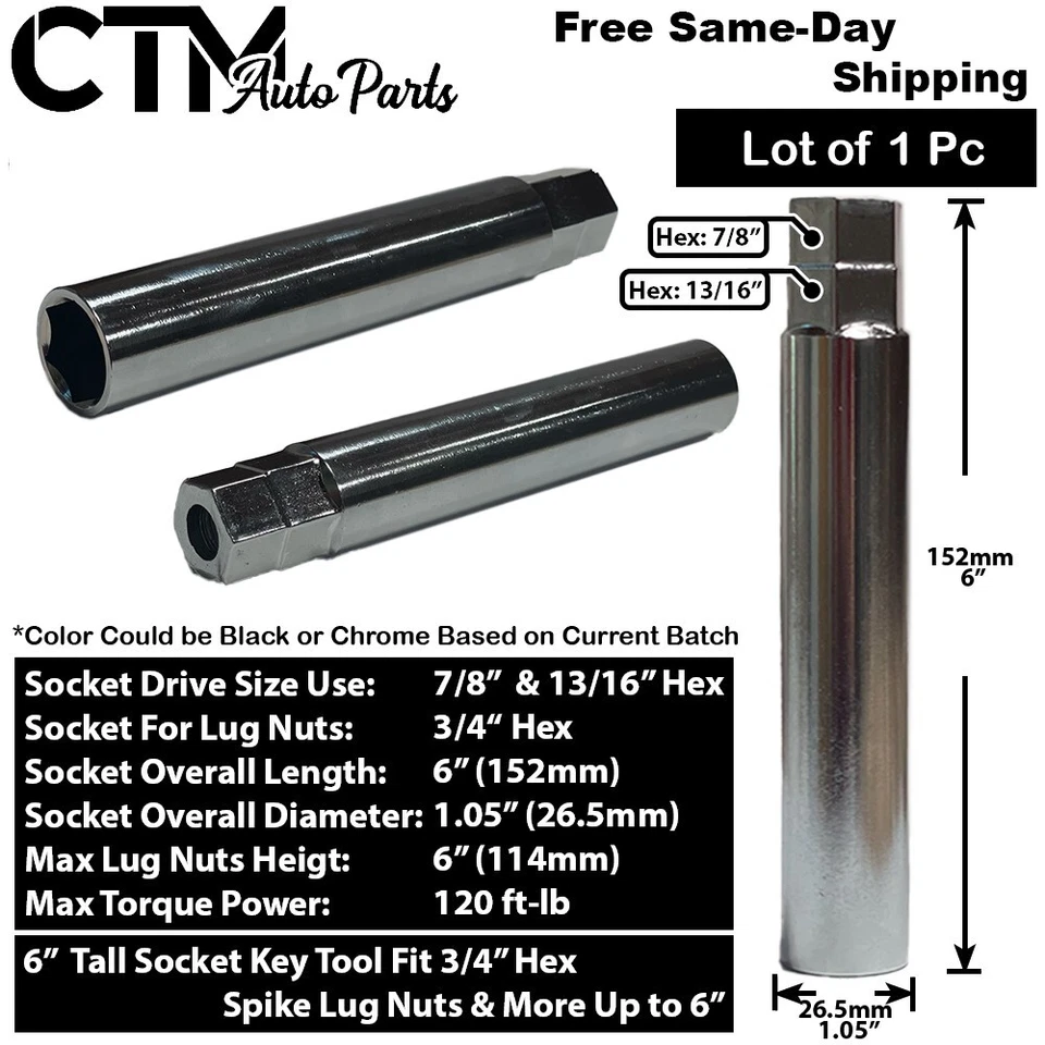 20x 6" Xtra Tall Chrome 12x1.5 Spike Lug Nut +Key Fit Chevy Malibu Corvette More - Image 3 of 4