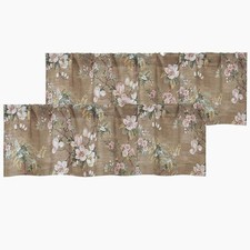 Linen Floral Valance Curtains 14 Inch 2 Panels 52"W x 14"L Pack of 2 Taupe