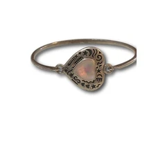 Sterling Silver Heart Bangle Bracelet Mother of Pearl Vintage BOMA Signed