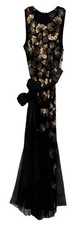 RTLS 280 ADRIANNA PAPELL WOMENS EARTH BLACK BEADED  SEQUIN BELTED DRESS SZ 0