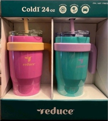 Reduce Cold1 24oz Tumbler w/ Straw 2Pk 24Hrs Cold Pink & Teal Fits Most Cupholdr