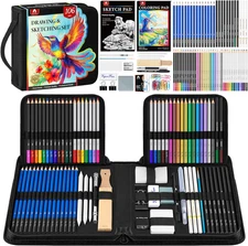 106 PCS Art Supplies Sketching Kit, Pro Drawing Pencils with 3-Color Sketchbook,
