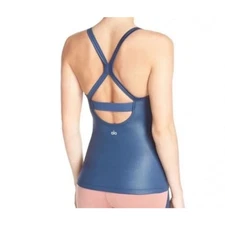 ALO Yoga Women’s Strappy Tank Blue Size Small Glossy Reflection